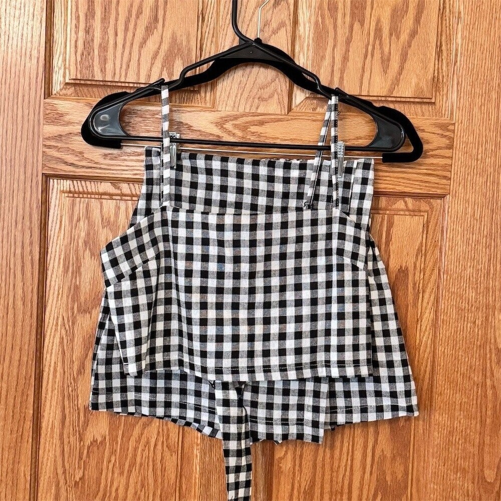SHEIN Cropped Cami Tank Top & Skort Womens Size S Black White Gingham Tie Back